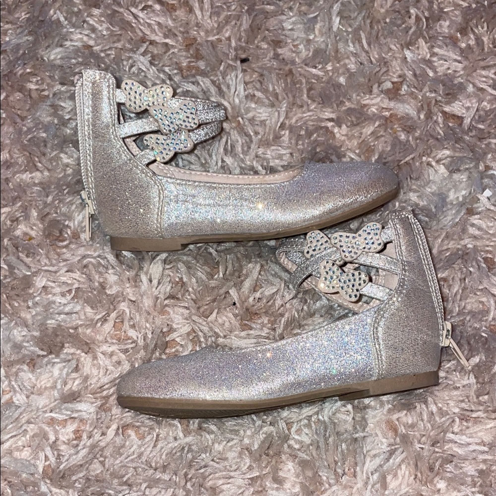 Glittery Silver Ballet Flats with Bow